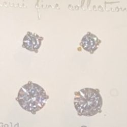 14k Gold Plated  Cubic  Zirconia  Sterling   Silver Post