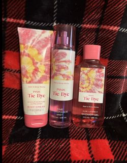 Bath & Body Works-Pink Tie Dye-Set. Body Mist, Body Cream & Body Wash.