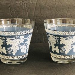 Vintage Jeanette Wedgewood Grecian Grapes Lowball Cocktail Glasses