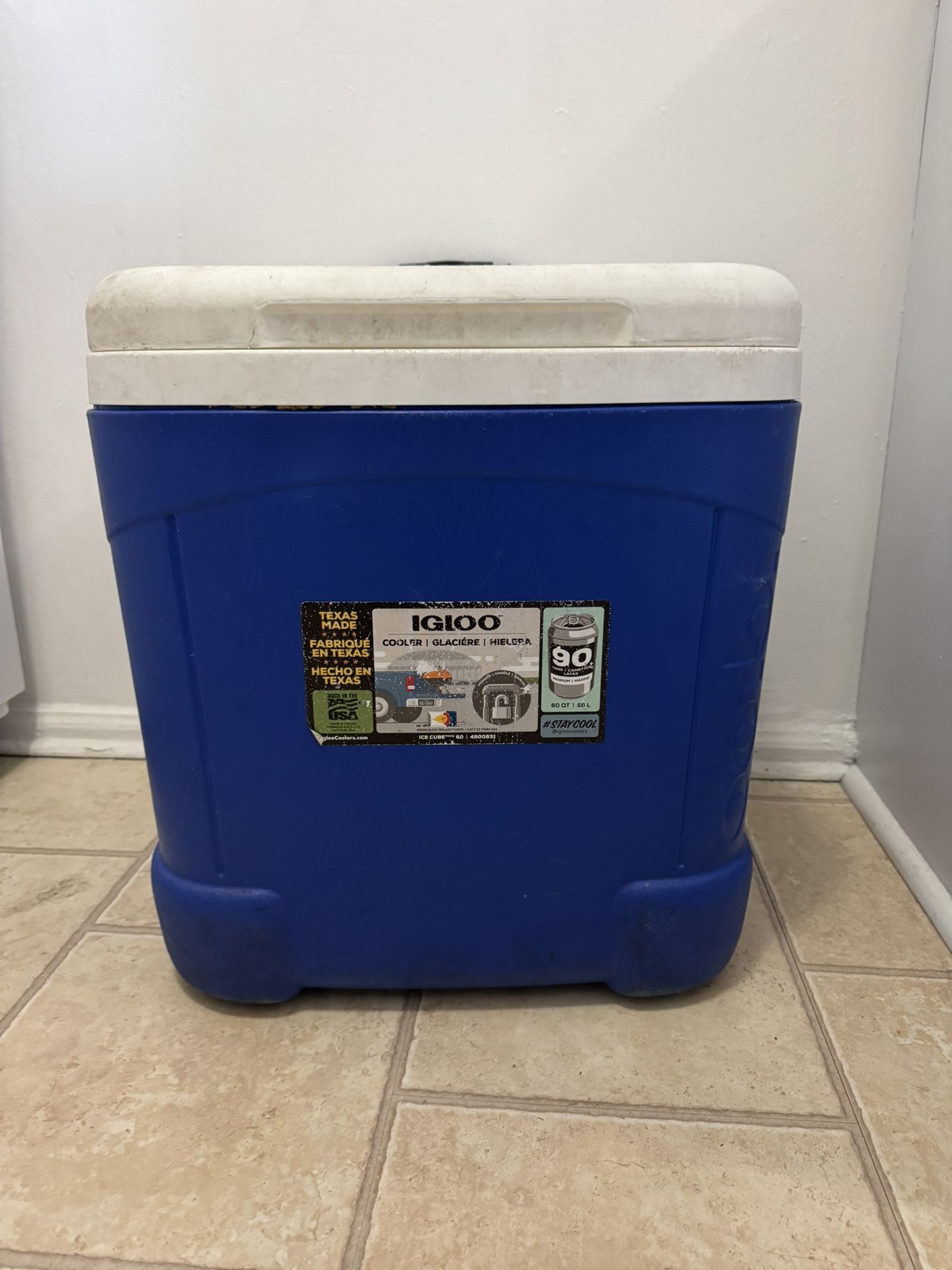 Igloo Ice Cube Wheeled Roller Cooler, White/Blue, 60 Qt