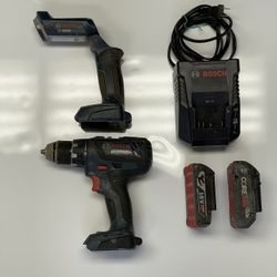 Bosch Drill & Flashlight W/ 2 18v Batteries And Charger