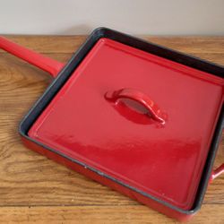 10" RED ENAMEL CAST IRON BACON GRIDDLE PAN - GIADA DE LAURENTIS / GDL