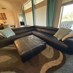 Brown Leather Sectional Sofa & Ottoman – Priced to Sell!