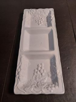 17 in Grape Leaf  Century Milk Glass 3 section tray