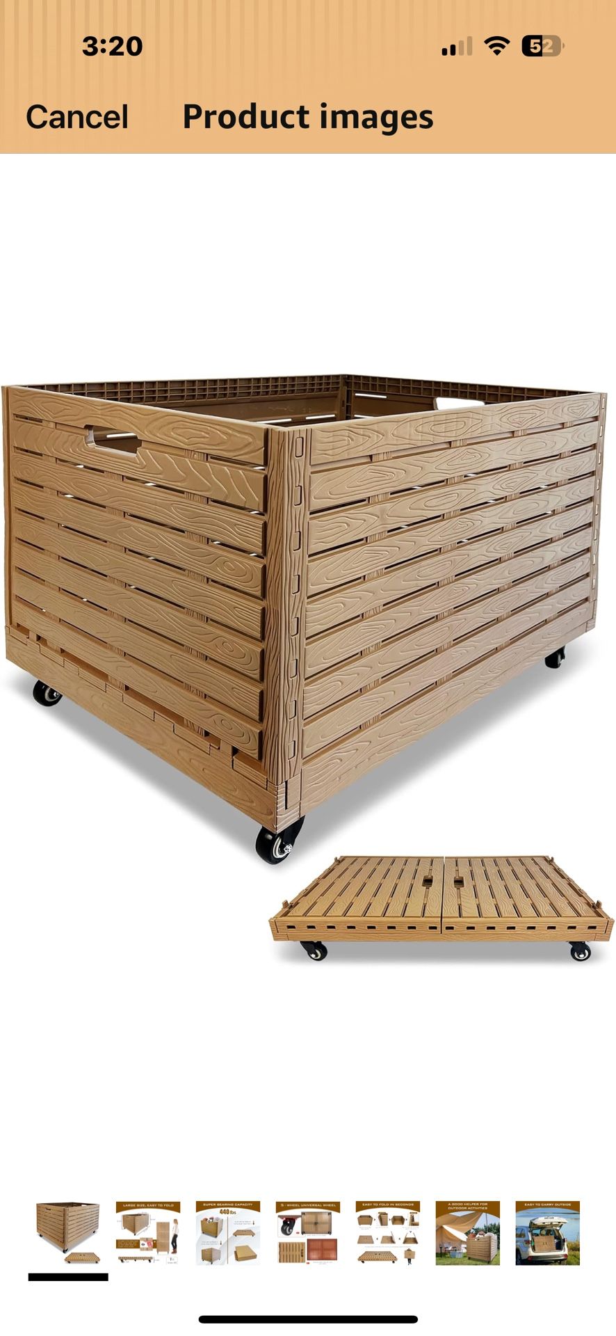 Brand New Collapsible Large Capacity Crate On 360* Swivel Wheels, Folds Flat Like Dolly