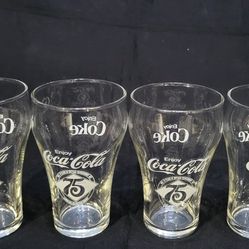Vintage Coca-Cola 75th Anniversary Coke Glass 12 oz. 1977, Florida, Set of 4