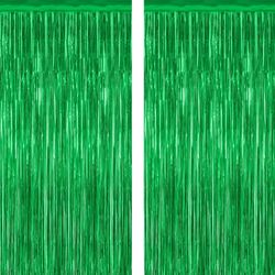4 Pack Green Foil Fringe Curtain Backdrop, 3.3Ft x 9.8Ft Metallic Tinsel Foil Fringe Streamers Curtains for Photo Booth, Wedding, Thanksgiving, Birthd