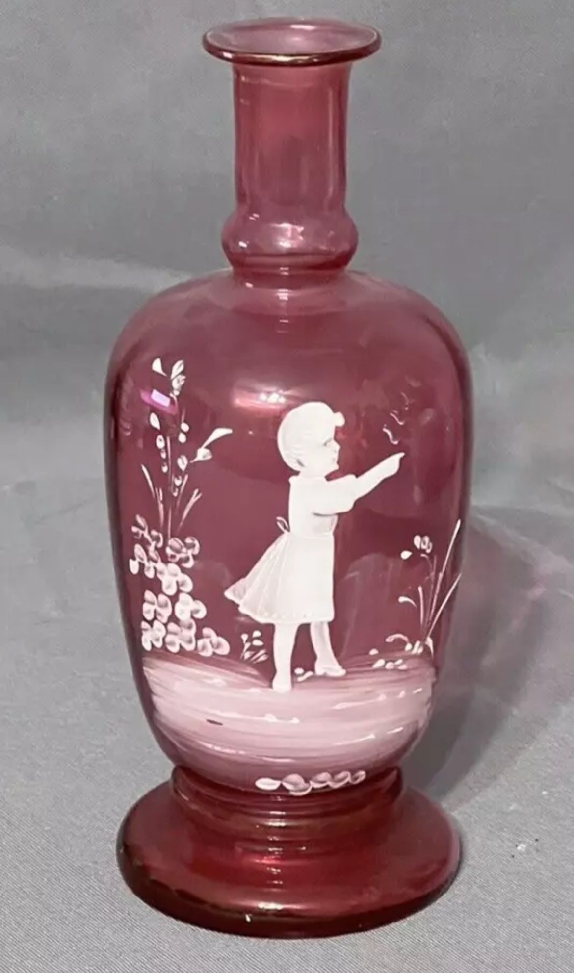 Antique Mary Gregory Style Cranberry Pink Vase 7 3/4" Hand Painted