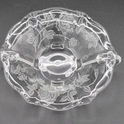 Vintage Heisley Footed Handled Open Jelly/Jam Bowl, Rose Pattern