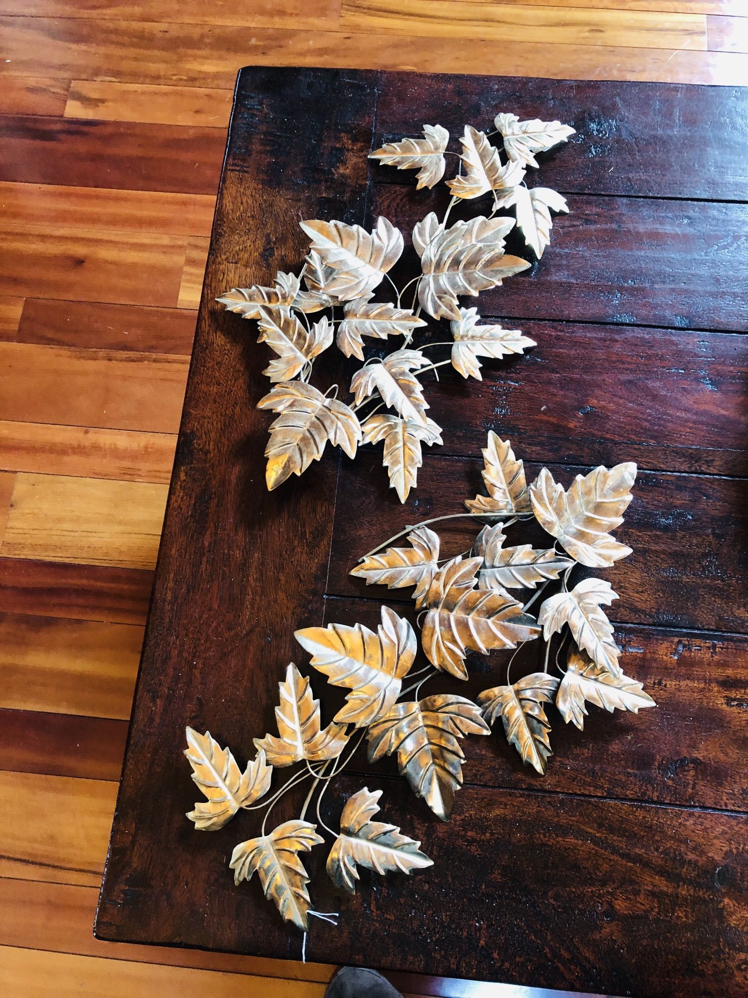 Mid Century Wall Art MCM Leaf Vine Brass Gold Made in Hong Kong Each Set Of 2