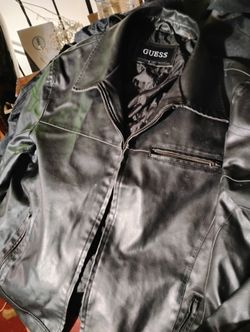 Guess Black Leather Jacket -- Size XXL
