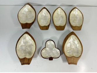 Lot of 7 Vintage Monkey Pod Wood Handcrafted Bowls With Shell Inlay