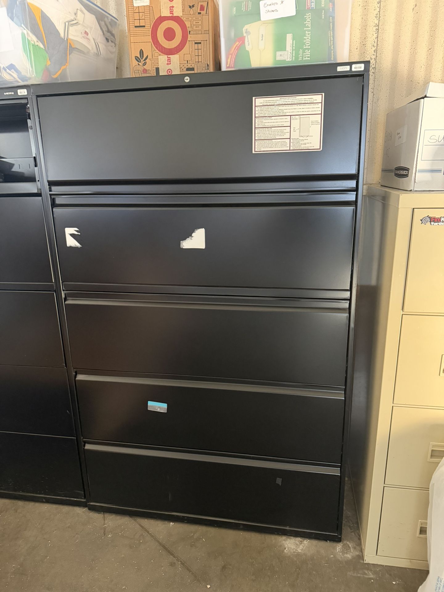 Black 5-Drawer Lateral File Cabinets — Heavy Duty