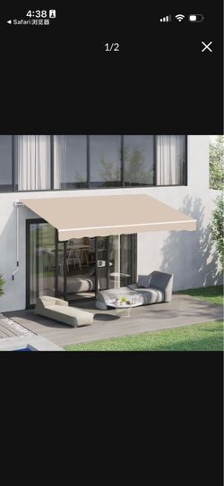 Manual Retractable Awning for Outside 12x10 FT Outdoor Patio Sun Shades Canopy with Crank Handle Waterproof Polyester PA Coated Fabric for Backyard De