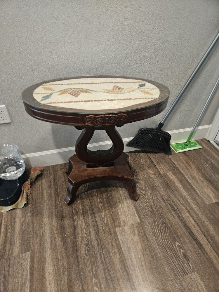Vintage Solid Wood Table Wooth Glass Top