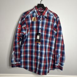 Ariat Pro Series Team Corey Fitted Shirt Mens Large Blue Long Sleeve Button NWT