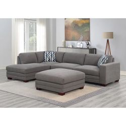 Gray Fabric Sectional Sofa with Ottoman