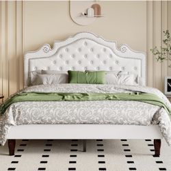 Velvet Tiara Diamond Button Tufted Queen Size Bed Frame
