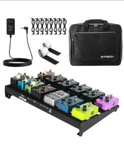 STRICH Guitar Pedal Board Built-in Power Supply 18x11" Aluminum With Cables Bag