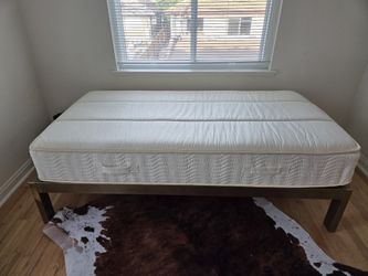 Keetsa Twin Mattress + Gold Steel Bed Frame – $250 OBO - pick up by Thur