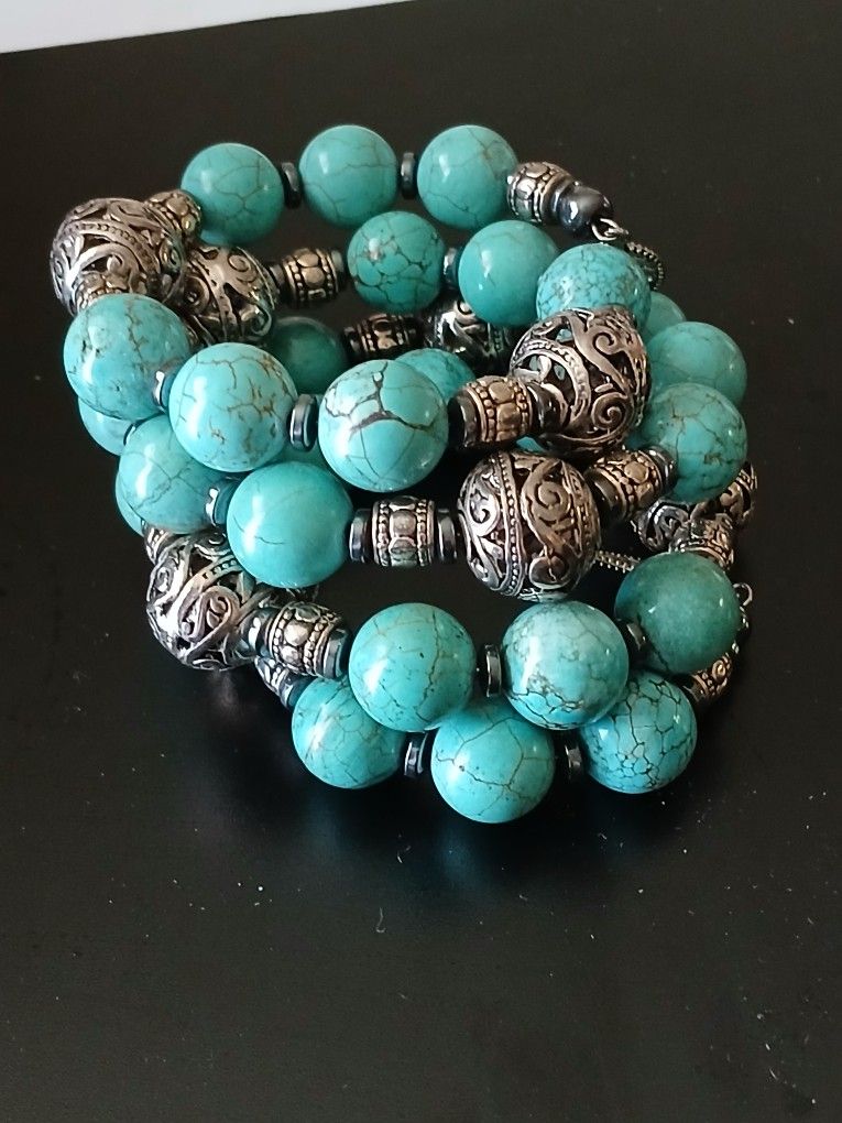 Turquoise and Silver-toned Wrap Bracelet