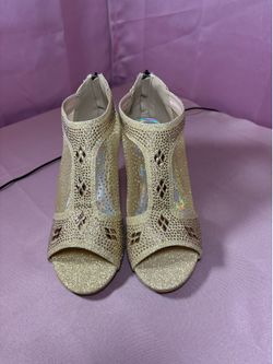 Gold With Rhinestones Bootie Heels Size 7