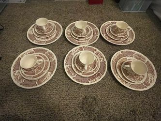 Need gone ASAP    Vintage Alfred Meakin "Fair Winds" Brown Transferware Set - 6 piece setting