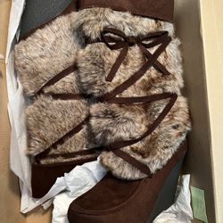 Brown Wedge Boots Size 9.5 - New