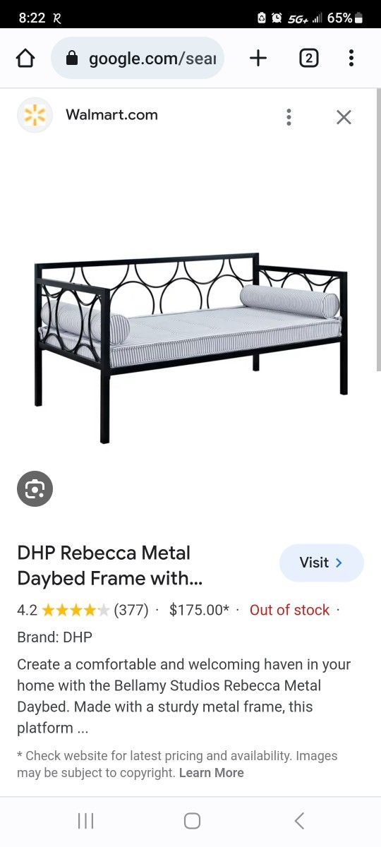 DHP Rebecca Metal Daybed Frame with Geometric Pattern, Twin, Black