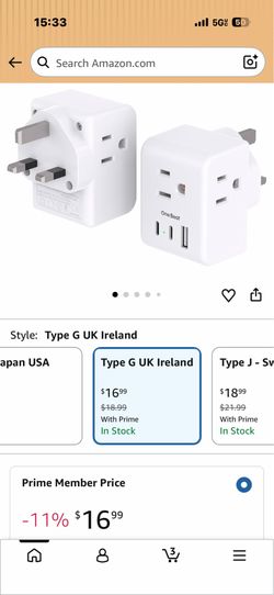 2 Pack US to UK Ireland Travel Plug Adapter, Type G Power Plug Adapter with 3 Outlets 3 USB Ports(2 USB C), European Travel Plug Adapter for USA to En