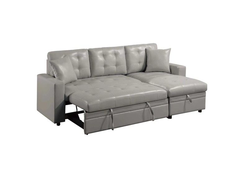 Brand New Grey Leather Sectional Sofa Storage Sleeper