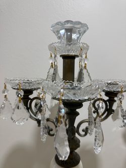 Antique Brass and Crystal Candelabra