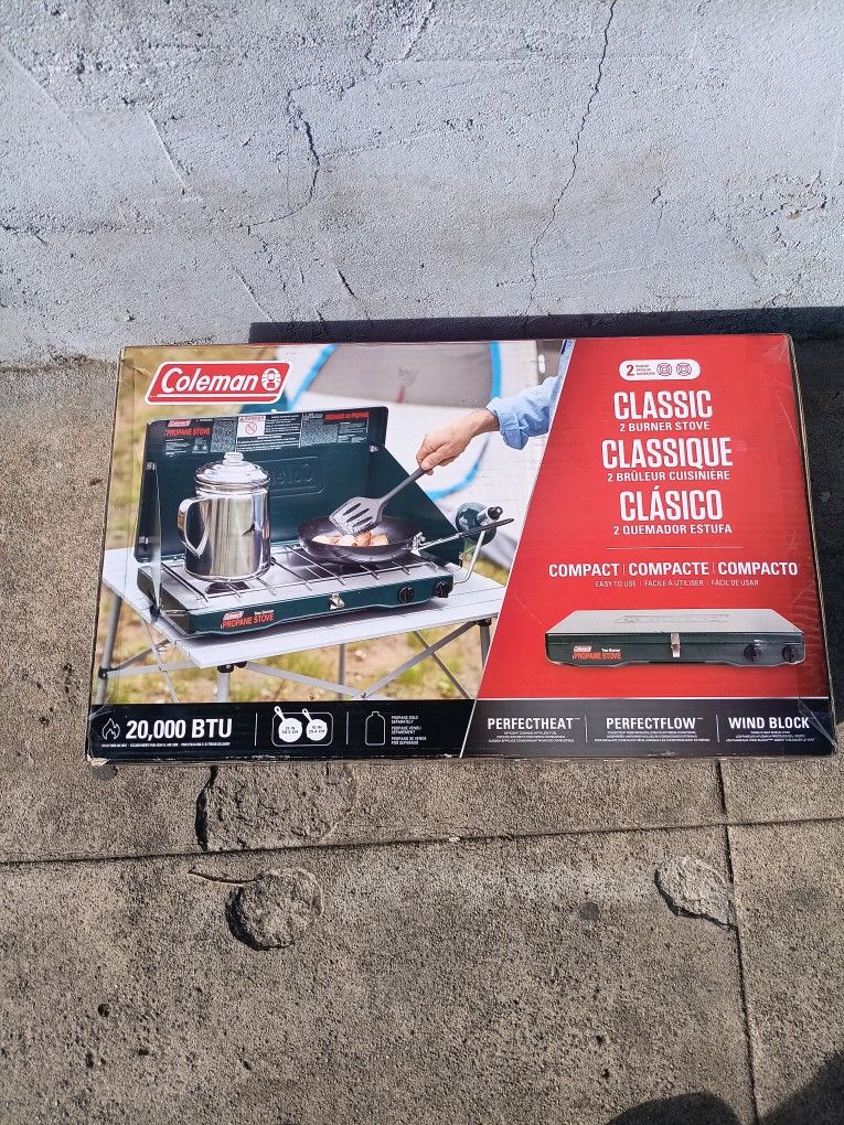 Coleman Brand, Matchlight 2-Burner Propane Stove, black Good For Camping Or For An Emergency 