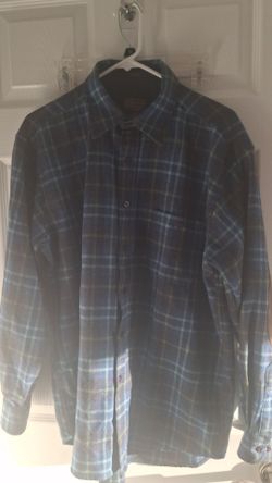 Pendleton Trail Shirt Mens Size Large Elbow Patch Blue Plaid 100% Virgin Wool