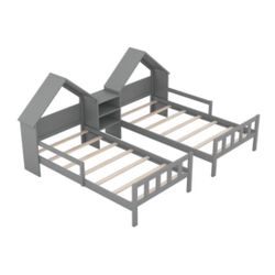 Double Twin Size Platform Bed with House-Shaped Headboard