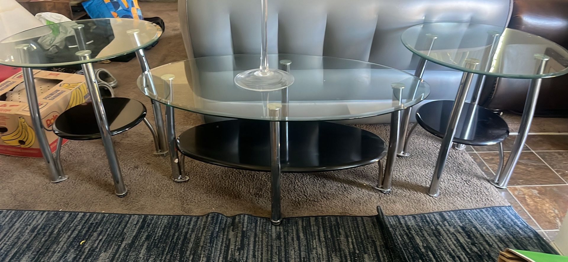 Glass coffee table, and end tables