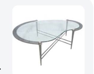Set of 2 coffee table and side table - kidney-shaped glass top supported by a chrome and brass X-base