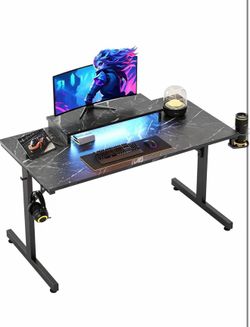Gaming Computer Desk with LED Lights & Monitor Stand – Like New