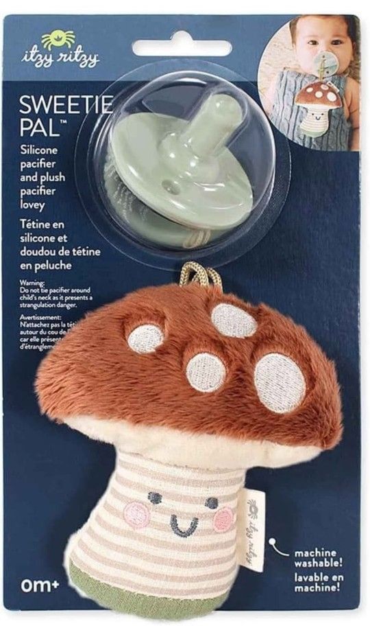 NEW! Itzy Ritzy Pacifier & Lovey Set-Detachable Plush Mushroom & Green Silicone Pacifier