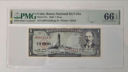 1 peso 1958 cuba jose marti  pmg 66