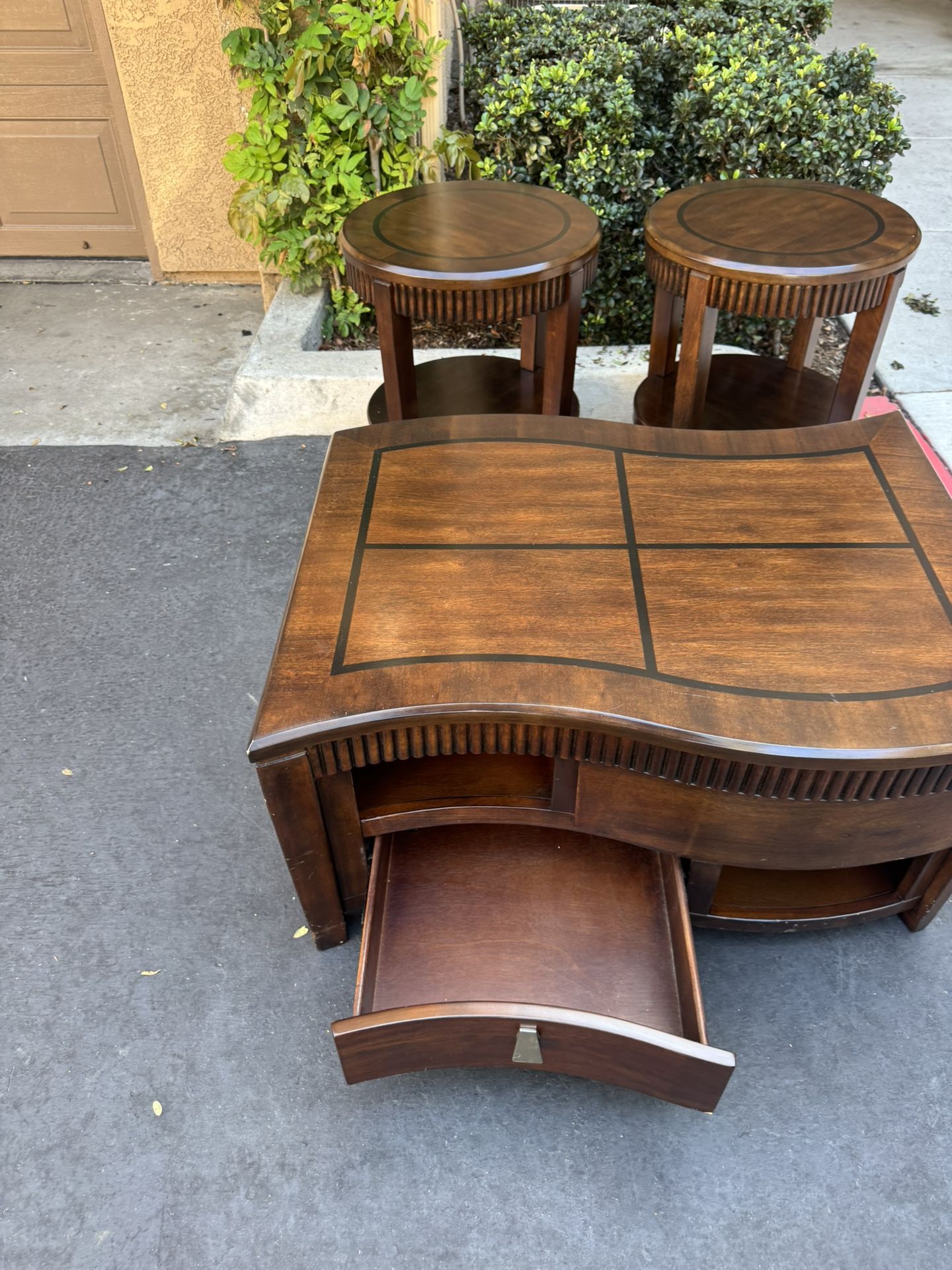 Solid wood coffee table and side tables $150