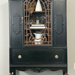 Vintage Black Jacobean Hutch