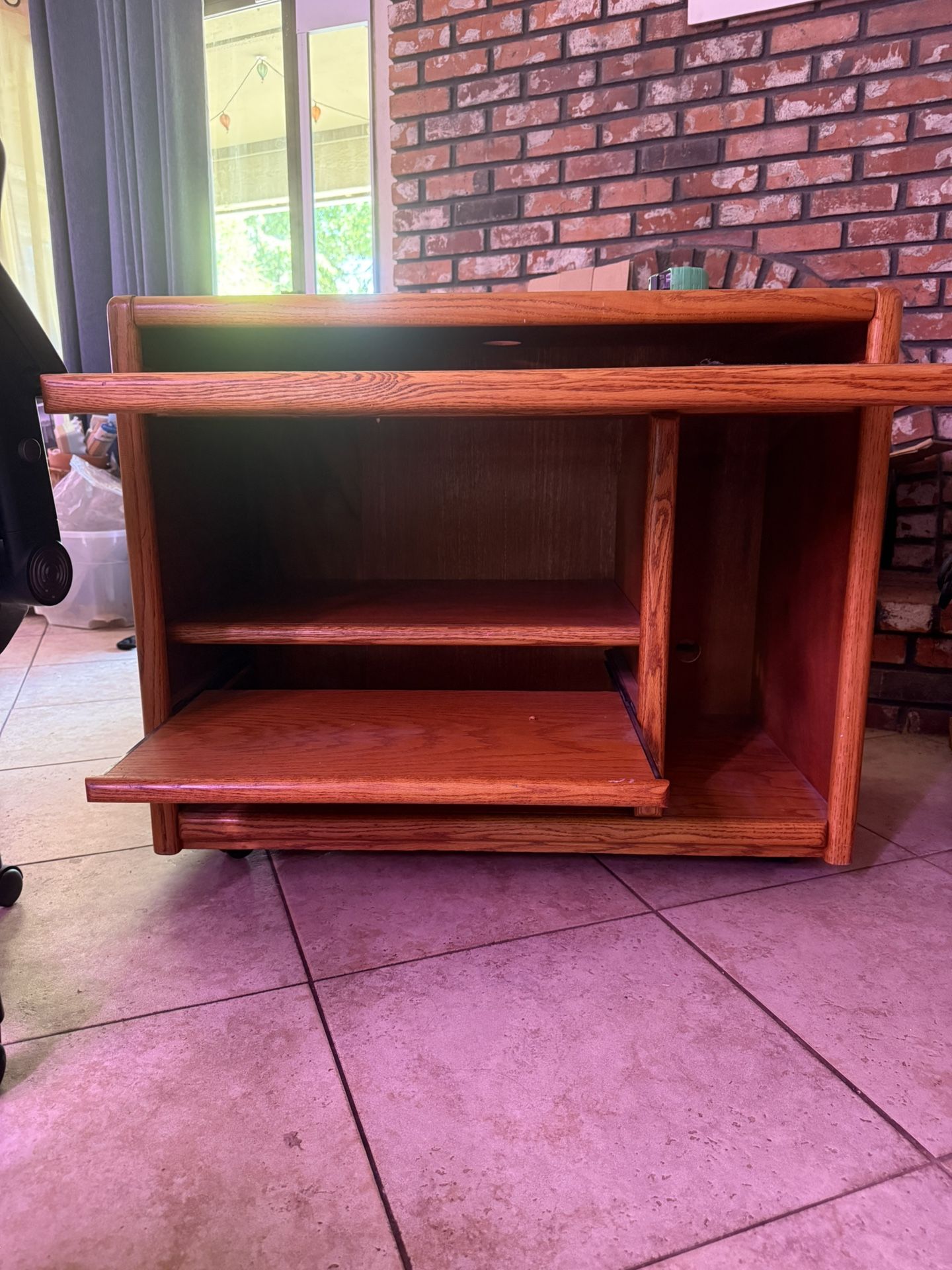 Rolling Vintage Computer Desk, Solid Oak