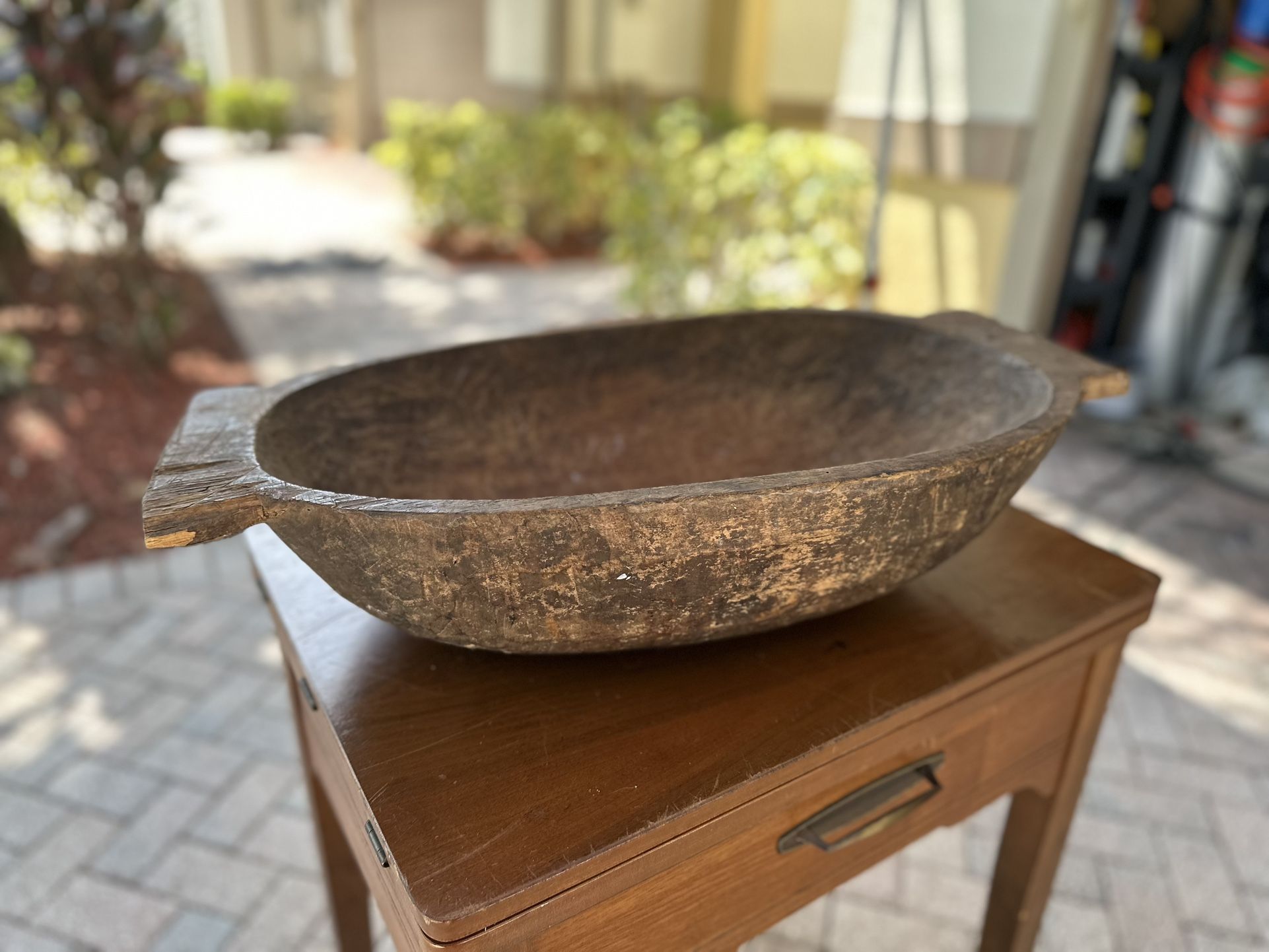 Vintage hand Carved Wood Dough Bowl