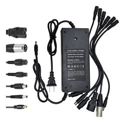 54.6V 3A Charger(7 Plugs) Universal for 13S 48V Li-ion Battery，Fast and Safe Battery Charger 3Prong GX16/DC 5.5x2.5mm/XLR/IEC/RCA Connector Power Supp