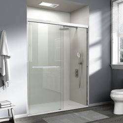 56"-60" W x 72" H Double Sliding Shower Door Semi-Frameless Bypass Sliding Door with Tempered Glass Explosion-Proof, 2 Towel Bars for Walk-in Bathroom