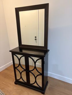 Dark Wood Cabinet with Mirror Set