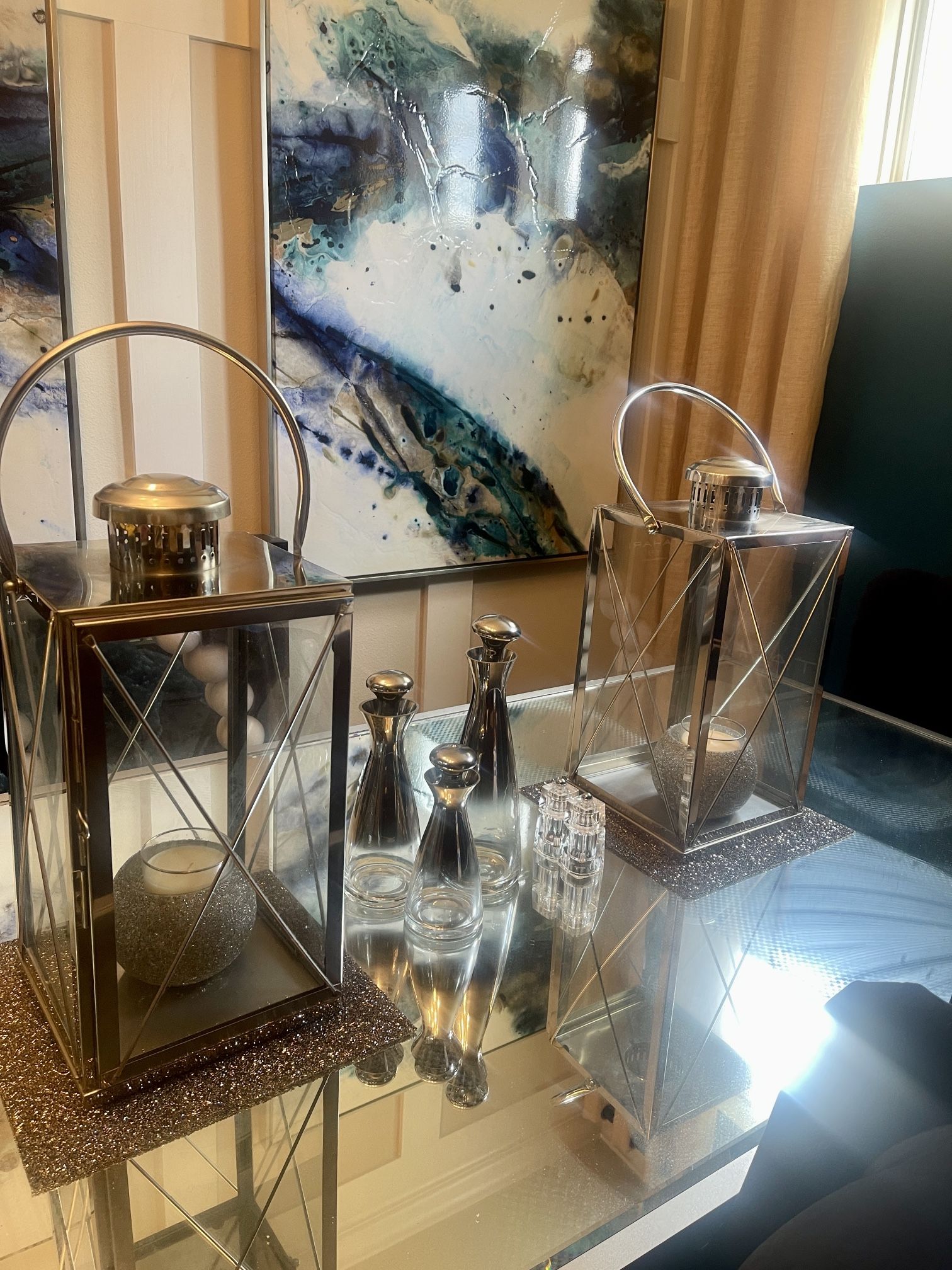 2 large silver lanterns