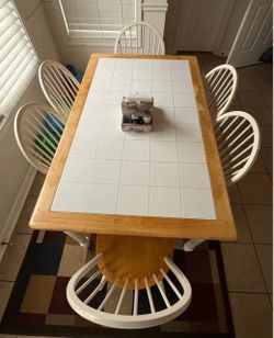 Wood and Tile Top Dining Table with 4 Chairs