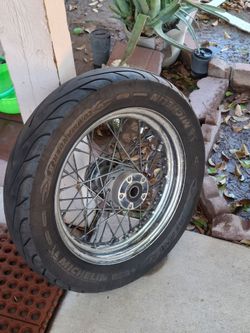Old school Harley Davidson front rim with new tire